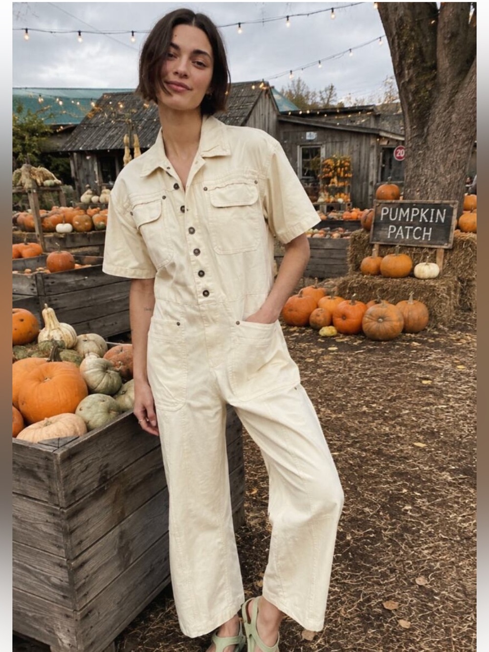 NWT Free People Jumpsuit Maxie Coveralls Barrel Leg Rich Cream / Butter Yellow